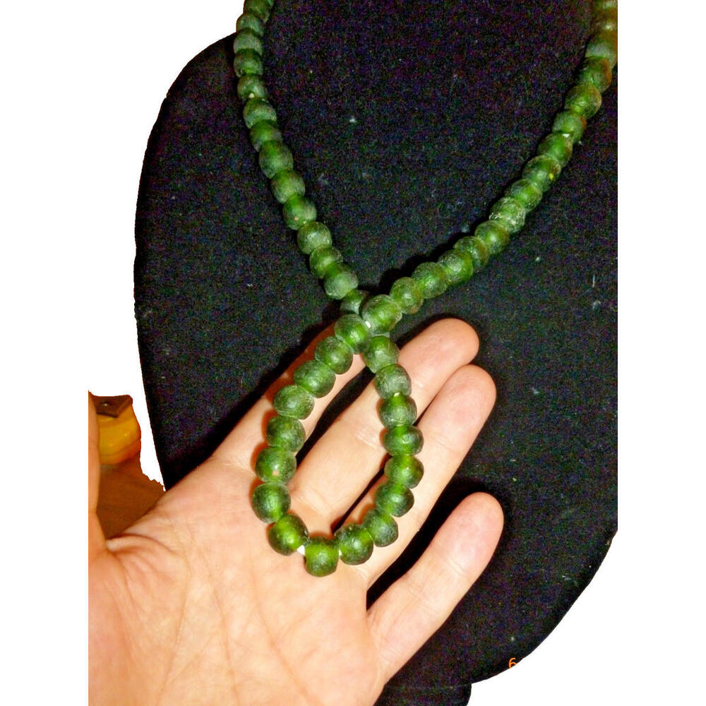 Vintage Green Frosted Sea Glass Necklace Rope Jute 24" Bead Beaded‎